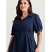 Cinched-Waist Pleated Collar Blouse