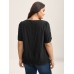 Textured Gathered Sleeve Split Neck Blouse