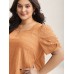 Textured Gathered Sleeve Split Neck Blouse
