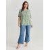 Floral Ruffle Sleeve Gathered Round Neck Blouse