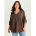 Lace Trim Neckline Tab Sleeve Blouse