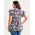 Floral Print Drawstring Neckline Blouse