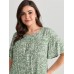 Floral Ruffle Sleeve Gathered Round Neck Blouse