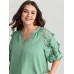 3D Floral Sleeve Spliced Flowy Blouse