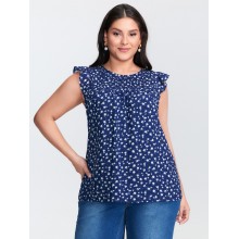 Floral Print Flutter Sleeve Blouse
