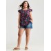 Bright Floral Texture Open-Back Blouse Bright Floral Texture Open-Back Blouse