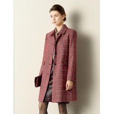 Red Plaid Straight Cut Midi Coat