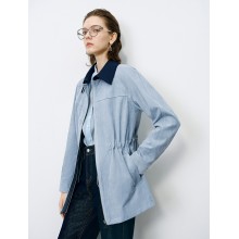 Blue Waist-Defining Vintage Trench Coat