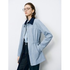 Blue Waist-Defining Vintage Trench Coat
