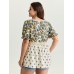 Floral Print Lace Neckline Flowy Blouse