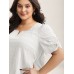 Textured Gathered Sleeve Split Neck Blouse