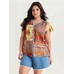 Supersoft Colorful Contrast Patchwork Print Blouse