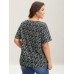 Floral Ruffle Sleeve Gathered Round Neck Blouse