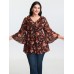 Floral Print Ruffled Neckline Blouse Floral Print Ruffled Neckline Blouse