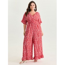 Ditsy Floral Print Ruffled Hem Jumpsuit