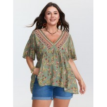Breezy Floral Print Stretchy Waist Blouse