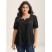 Textured Gathered Sleeve Split Neck Blouse