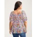 Floral Square Neck Fit and Flare Blouse