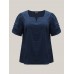 Textured Gathered Sleeve Split Neck Blouse
