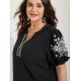 Notched Collar Embroidered Ruffled Blouse Notched Collar Embroidered Ruffled Blouse