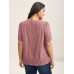 Textured Gathered Sleeve Split Neck Blouse