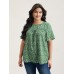 Floral Ruffle Sleeve Gathered Round Neck Blouse