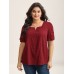 Textured Gathered Sleeve Split Neck Blouse