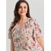 Floral Print Ruffled Edges Blouse