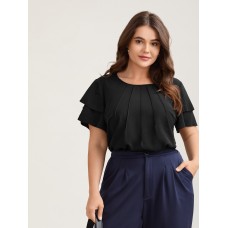 Toothpick Pleat Layered Flutter Sleeve Blouse Toothpick Pleat Layered Flutter Sleeve Blouse
