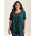 Textured Gathered Sleeve Split Neck Blouse