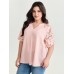 3D Floral Sleeve Spliced Flowy Blouse