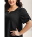 Textured Gathered Sleeve Split Neck Blouse