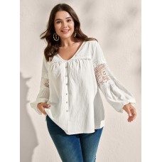Pure Cotton Sheer Lace Trim Blouse
