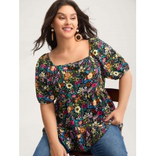 Floral Square Neck Fit and Flare Blouse
