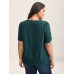 Textured Gathered Sleeve Split Neck Blouse