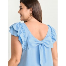 Textured Layered Flutter Sleeve Bowknot Blouse