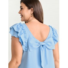 Textured Layered Flutter Sleeve Bowknot Blouse