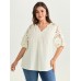 3D Floral Sleeve Spliced Flowy Blouse