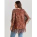 Boho Geometric Print Ruffled Sleeve Blouse
