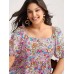 Floral Square Neck Fit and Flare Blouse
