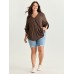 Lace Trim Neckline Tab Sleeve Blouse
