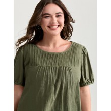 Pure Cotton Pleated Puffy Sleeve Blouse