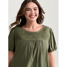Pure Cotton Pleated Puffy Sleeve Blouse
