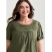Pure Cotton Pleated Puffy Sleeve Blouse