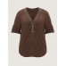 Lace Trim Neckline Tab Sleeve Blouse
