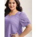 Textured Gathered Sleeve Split Neck Blouse