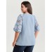 3D Floral Sleeve Spliced Flowy Blouse