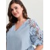 3D Floral Sleeve Spliced Flowy Blouse