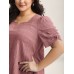 Textured Gathered Sleeve Split Neck Blouse