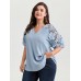 3D Floral Sleeve Spliced Flowy Blouse